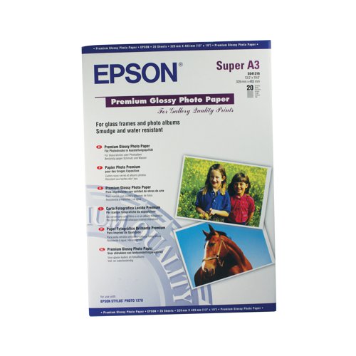 Epson Premium Glossy Photo Paper A3+ 255gsm (Pack of 20) C13S041316