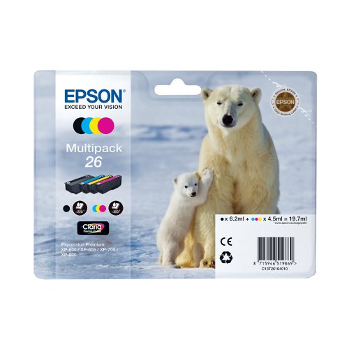 Epson 26 Polar Bear Claria Premium Ink Cartridge CMYK Multipack C13T26164010