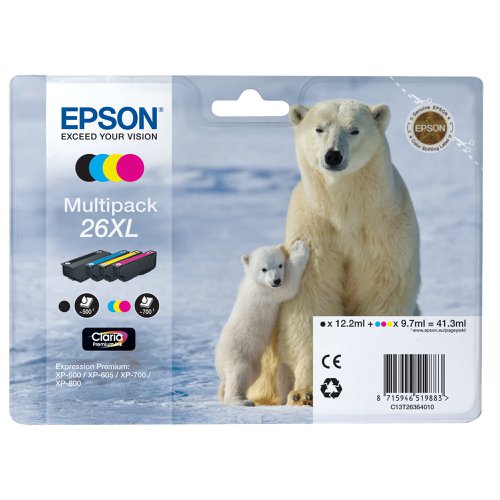 Epson 26XL Polar Bear Ink Cartridge High Yield CMYK Multipack C13T26364010