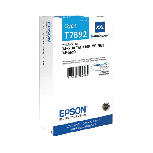 Epson T7892 DURABrite Ultra Ink Cartridge Extra High Yield Cyan C13T789240