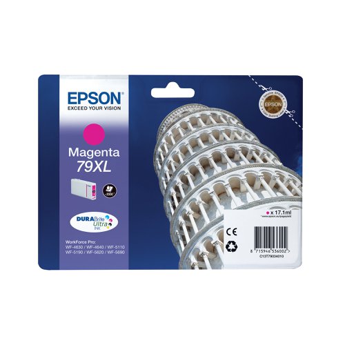 Epson 79XL Ink Cartridge DURABrite Ultra Ink High Yield Tower of Pisa Magenta C13T79034010