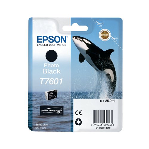 Epson T7601 Ink Cartridge Ultra Chrome HD Killer Whale Photo Black C13T76014010