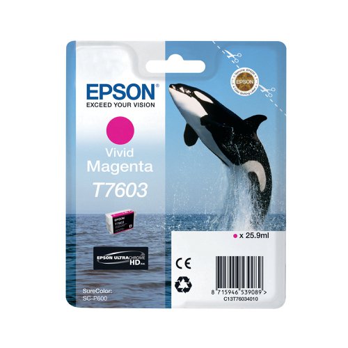 Epson T7603 Ink Cartridge Ultra Chrome HD Killer Whale Vivid Magenta C13T76034010