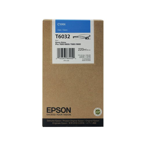 Epson T6032 Ink Cartridge Ultra Chrome K3 220ml Cyan C13T603200