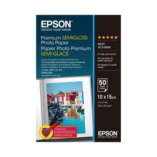 Epson Premium Semi-Gloss Photo Paper 10x15cm Pack of 50 C13S041765