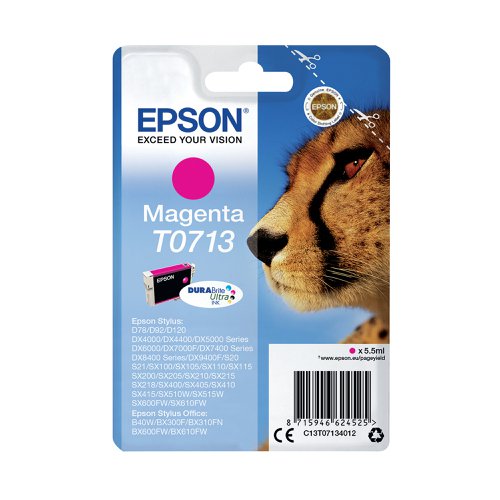 Epson T0713 Ink Cartridge DURABrite Ultra Cheetah Magenta C13T07134012