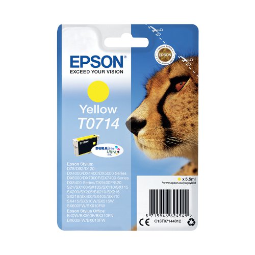 Epson T0714 Ink Cartridge DURABrite Ultra Cheetah Yellow C13T07144012