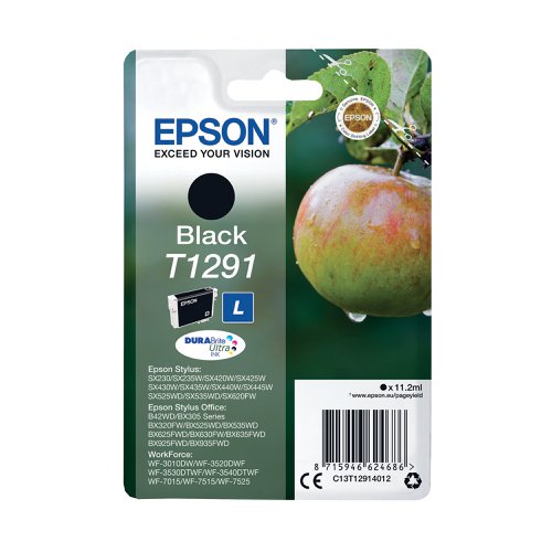 Epson T1291 Ink Cartridge DURABrite Ultra High Yield Apple Black C13T12914012