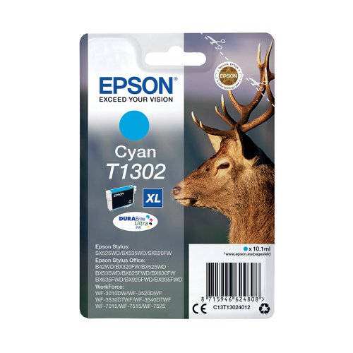 Epson T1302 Ink Cartridge DURABrite Ultra Extra High Yield Stag Cyan C13T13024012