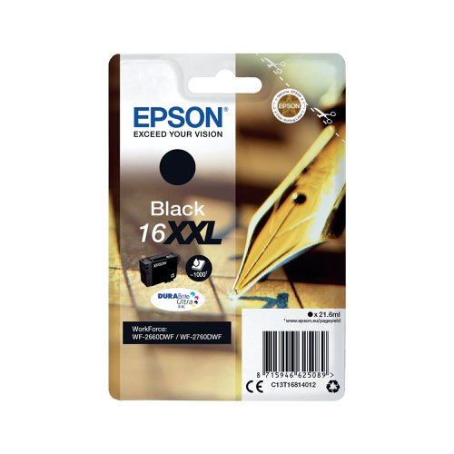 Epson 16XXL Ink Cartridge DURABrite Ultra XHY Pen/Crossword Black C13T16814012