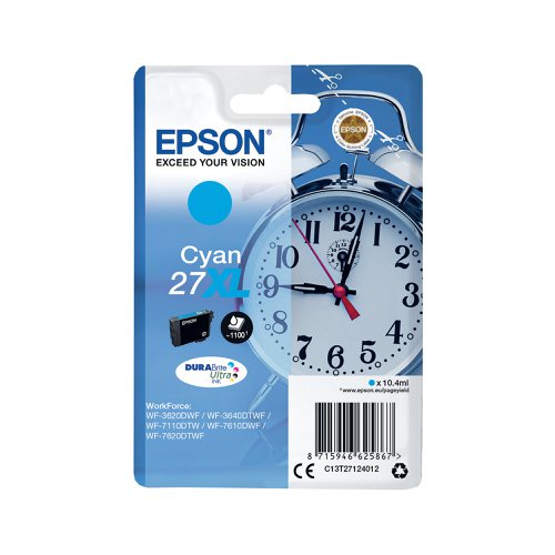 Epson 27XL Ink Cartridge DURABrite Ultra High Yield Alarm Clock Cyan C13T27124012