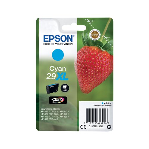 Epson 29XL Home Ink Cartridge Claria High Yield Strawberry Cyan C13T29924012