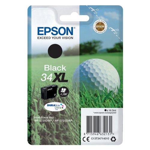 Epson 34XL Ink Cartridge DURABrite Ultra High Yield Golf Ball Black C13T34714010