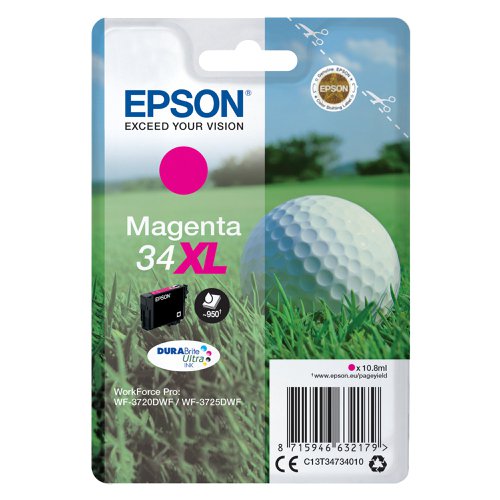 Epson 34XL Ink Cartridge DURABrite Ultra High Yield Golf Ball Magenta C13T34734010