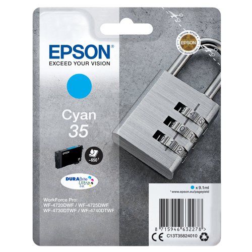 Epson 35 Ink Cartridge DURABrite Ultra Padlock Cyan C13T35824010