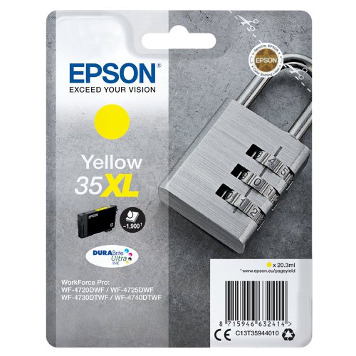 Epson 35XL Ink Cartridge DURABrite Ultra High Yield Padlock Yellow C13T35944010