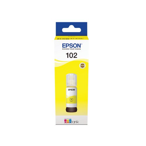 This Epson 102 EcoTank Ink Bottle ensures high quality print output from your Epson EcoTank inkjet printer. As a genuine Epson consumable, it ensures consistent and reliable operation for trouble-free printing when you need it most, and is packed with 70ml of yellow ink. Epson ensures that every cartridge meets its high standards and works with your machine to provide precise, clear printing.