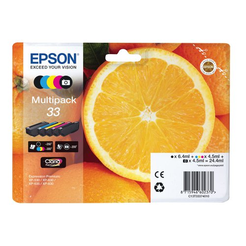 Epson 33 Ink Cartridge Claria Premium Oranges CMYK/Photo Black C13T33374011