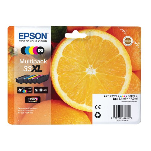 Epson 33XL Ink Cartridge Claria Premium High Yield Oranges CMYK/Photo Black C13T33574011