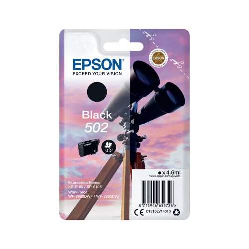 This Epson ink cartridge ensures high quality print output from your Epson WorkForce or Expression Home inkjet printer. As a genuine Epson consumable, it provides consistent and reliable operation for trouble-free printing and is packed with 4.6ml of black ink. Epson ensures that every cartridge meets its high standards and works with your machine to provide precise, clear printing.