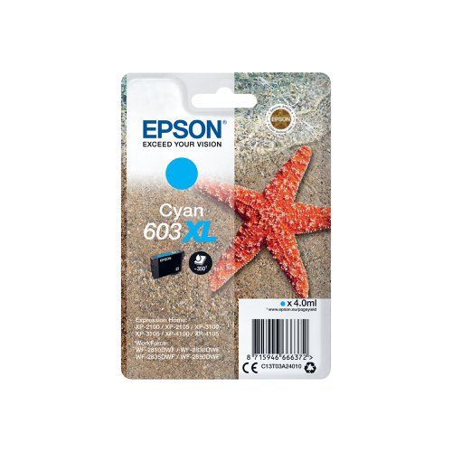 Epson 603XL Ink Cartridge High Yield Starfish Cyan C13T03A24010