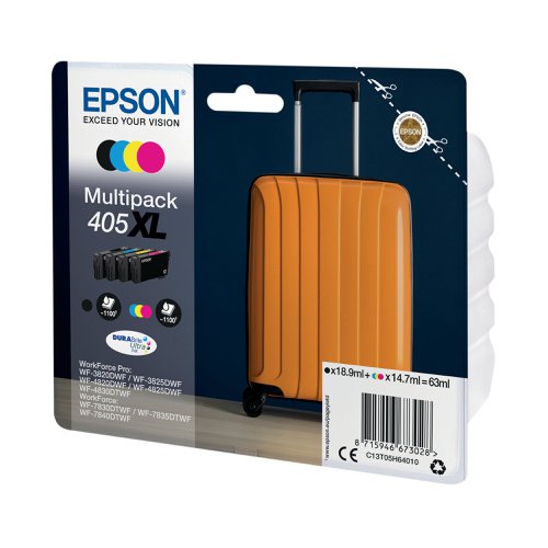 Epson 405XL Suitcase DURABrite Ultra Ink Cartridge High Yield CMYK C13T05H64010