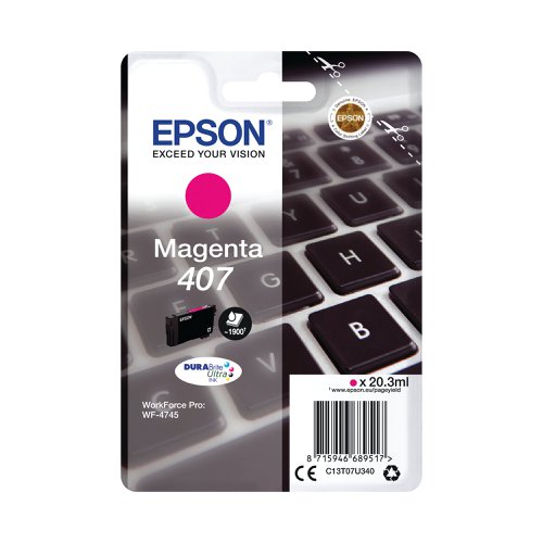 Epson 407 Ink Cartridge DURABrite Ultra WF-4745 Series Keyboard Magenta C13T07U340