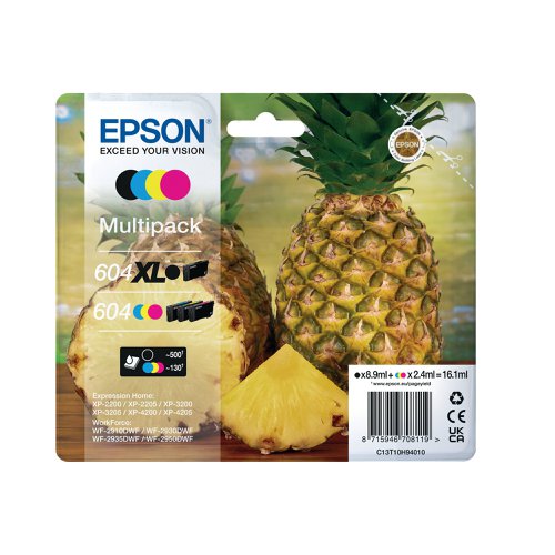 Epson 604XL/604 Ink Cartridge Multipack Pineapple XL Black High Yield/Standard CMY C13T10H94010