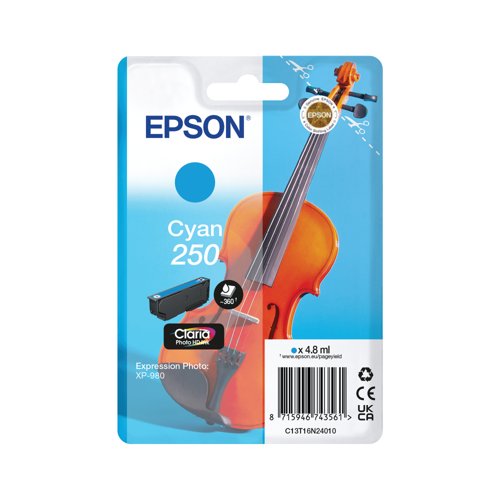 Epson 250 Violin Claria Photo HD Ink Cartridge Cyan C13T16N24010