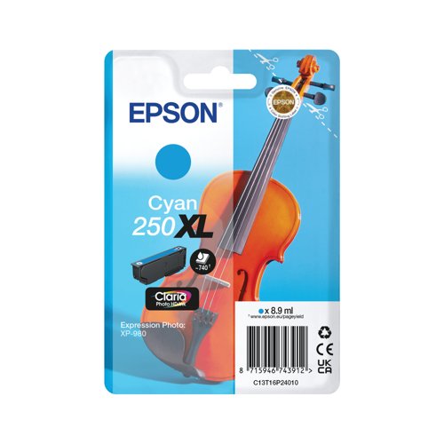 Epson 250XL Violin Claria Photo HD Ink Cartridge HY Cyan C13T16P24010
