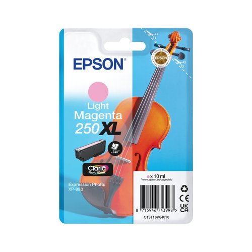 Epson 250XL Violin Claria Photo HD Ink Cart HY Lt Magenta C13T16P64010