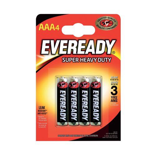 Eveready batteries allow you to power all of your devices with ease, ensuring that they can last for longer without any poor performance. Made from carbon zinc, these batteries are cadmium and mercury free, ensuring that they are non-toxic and ecologically friendly. The AAA battery allows you to power a range of different devices, including torches, toys, radios and clocks. These reliable batteries are good for up to 3 years after the printed date.