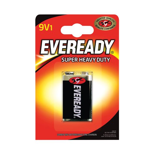 Eveready batteries allow you to power all of your devices with ease, ensuring that they can last for longer without any poor performance. Made from carbon zinc, these batteries are cadmium and mercury free, ensuring that they are non-toxic and ecologically friendly. The 9V battery allows you to power a range of different devices, everything from smoke detectors to guitar effects pedals. These reliable batteries are good for up to 3 years after the printed date.