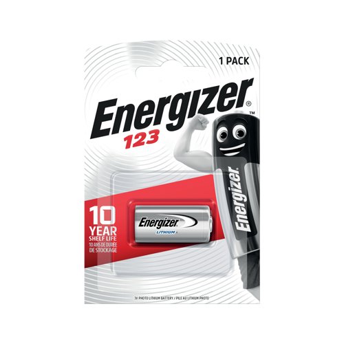 Energizer Lithium Photo 123 Battery. Miniature size, powerful performance. Holds power up to 10 years in storage. Zero added Mercury. Operating Temp: -18C to 55C.