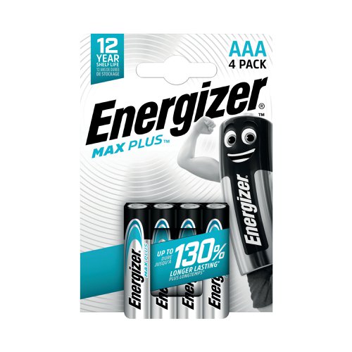 High performance energy for your high tech devices. Energizer Max Plus is the longest lasting alkaine AAA battery that provide powerful performance for your devices. The batteries hold energy for up to 12 years, so they are always ready to go. Designed to protect your devices against damaging leaks. Dependable energy for your everyday devices.