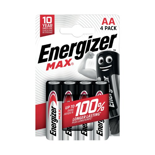 Long lasting and reliable, Energizer Max AA batteries provide dependable power for household devices. The batteries hold energy for up to 10 years, so they are always ready to go. Designed to protect your devices against damaging leaks. Dependable energy for your everyday devices.