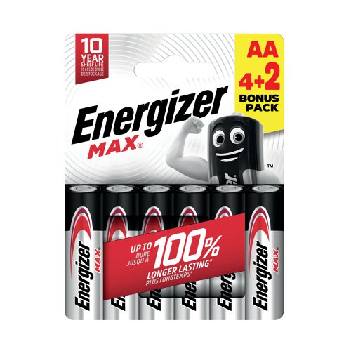 Long lasting and reliable, Energizer Max AA batteries provide dependable power for household devices. The batteries hold energy for up to 10 years, so they are always ready to go. Designed to protect your devices against damaging leaks. Dependable energy for your everyday devices.