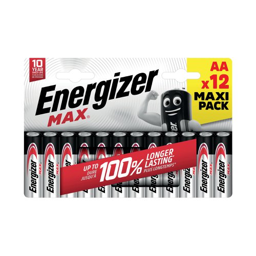 Long lasting and reliable, Energizer Max AA batteries provide dependable power for household devices. The batteries hold energy for up to 10 years, so they are always ready to go. Designed to protect your devices against damaging leaks. Dependable energy for your everyday devices.