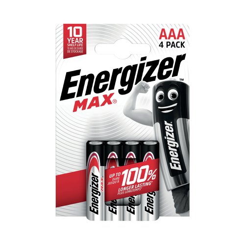 Long lasting and reliable, Energizer Max AAA batteries provide dependable power for household devices. The batteries hold energy for up to 10 years, so they are always ready to go. Designed to protect your devices against damaging leaks. Dependable energy for your everyday devices.