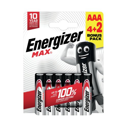 Long lasting and reliable, Energizer Max AAA batteries provide dependable power for household devices. The batteries hold energy for up to 10 years, so they are always ready to go. Designed to protect your devices against damaging leaks. Dependable energy for your everyday devices.