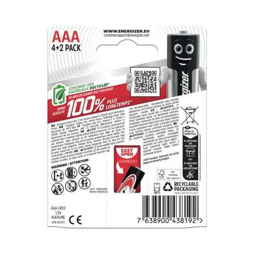 Energizer Max AAA Battery (4+2) (Pack of 6) E303328200