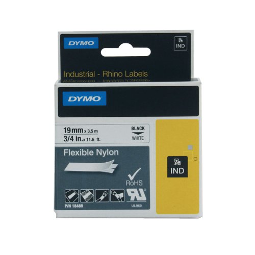 Dymo 18489 Rhino Nylon Tape 19mm x 3.5m Black on White S0718120