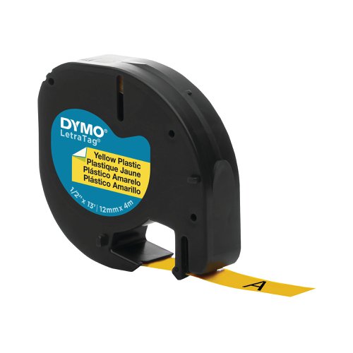 Dymo 91202 LetraTag Plastic Tape 12mm x 4m Yellow S0721620