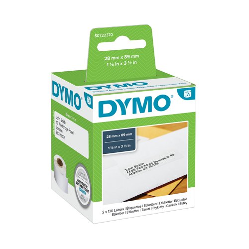 Dymo Labelwriter Labels Standard Address 28x89mm 99010 S0722370 [Pack 2x130]