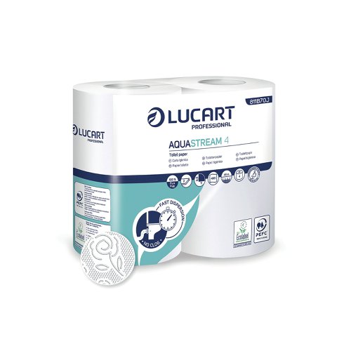 Lucart Aquastream 4 Conventional Toilet Rolls x4 Rolls Per Pack (Pack of 56) 811B70J Toilet Tissue ESP34965