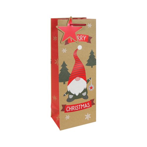Eurowrap Gonk Kraft Festive Bottle Bag Pack of 12 X-36048-4C