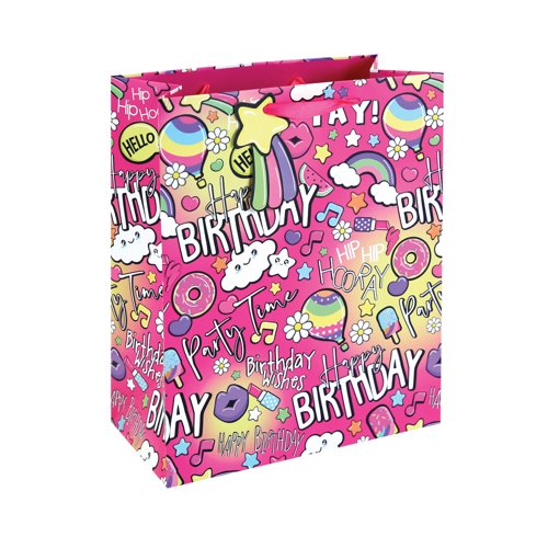 Girly Text Gift Bag Large Pink Pack of 12 36896-2C