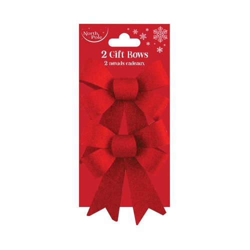 Eurowrap 2 Glitter Bows Red 13x14.5cm (6 Pack) X-25470-BC