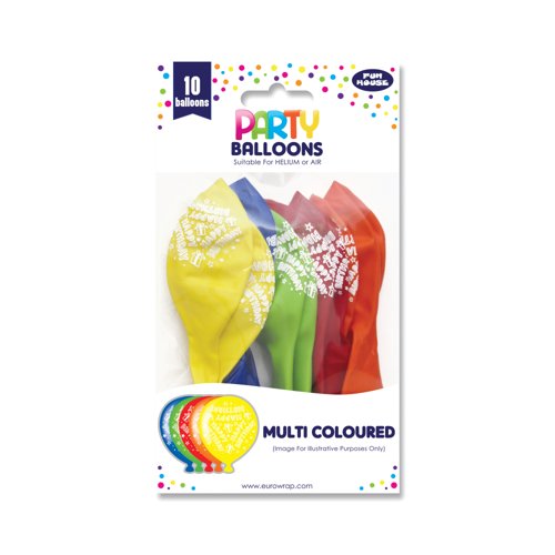 Eurowrap 10 Party Balloons Assorted Pack of 6 12927-MCC