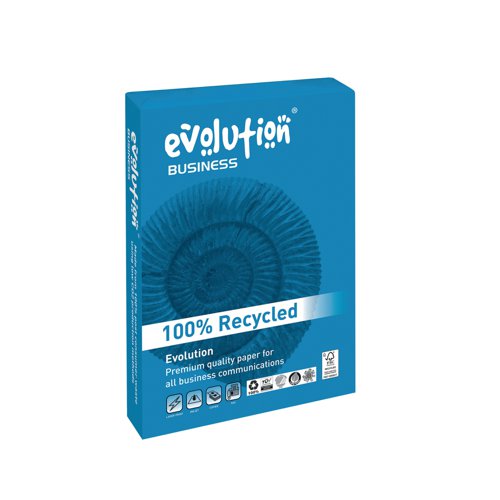 High quality and environmentally sound, Evolution Business paper is the ideal choice for trouble free printing that leaves a smaller environmental footprint. Made from 100% recycled post-consumer waste using a chlorine-free whitening process, the paper has a high opacity for exceptional print clarity and is ideal for all business communications. A4 in size, the paper has a weight of 100gsm and is supplied in a pack of 1 ream.